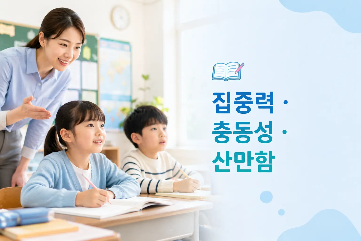 창원 소아ADHD 학교 교실에서 수업에 참여하는 한국인 초등학생의 모습