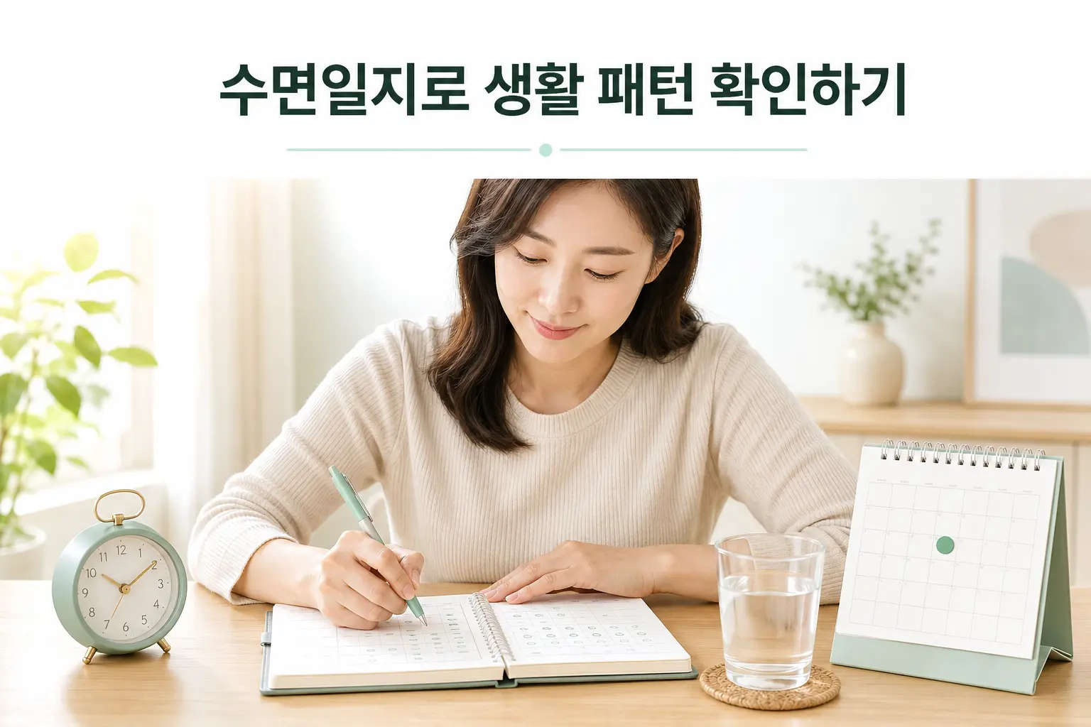 취침 시간과 생활습관을 수면일지에 기록하는 한국인 여성