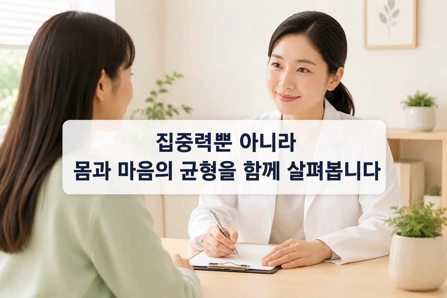 부천 ADHD 한의학적 접근을 위해 환자의 생활 상태를 살펴보는 한국인 의료진