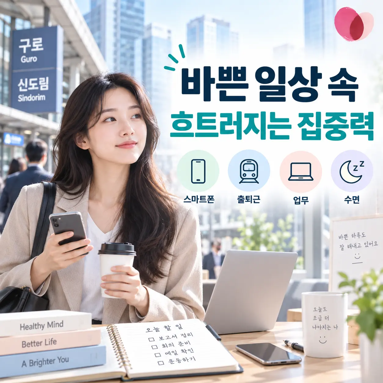 구로 신도림 생활환경과 ADHD 집중력 문제를 표현한 한국인 직장인